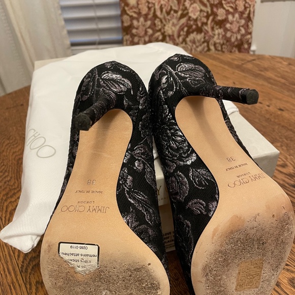 Worn once - Jimmy Choo Love 100 mm Heels Brocade in Black/Steel- Size 38 - Picture 9 of 10